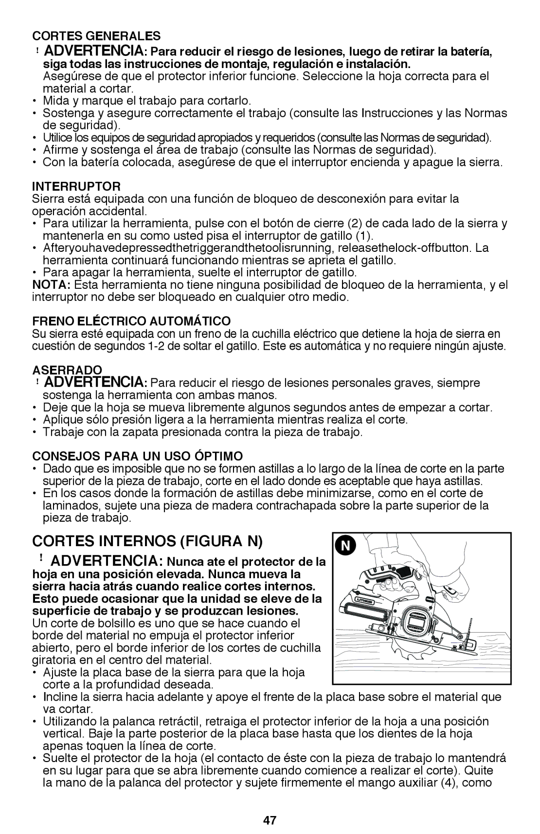 Black & Decker BDCD2204KIT Cortes Internos FIGURA N, Cortes Generales, Interruptor, Freno Eléctrico Automático 